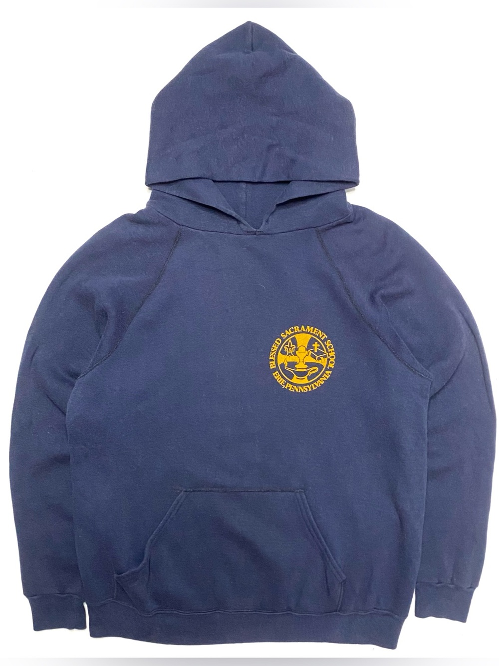 Vintage 80’s Blessed Sacrament School Distressed Hoodie Sweatshirt Made In USA L